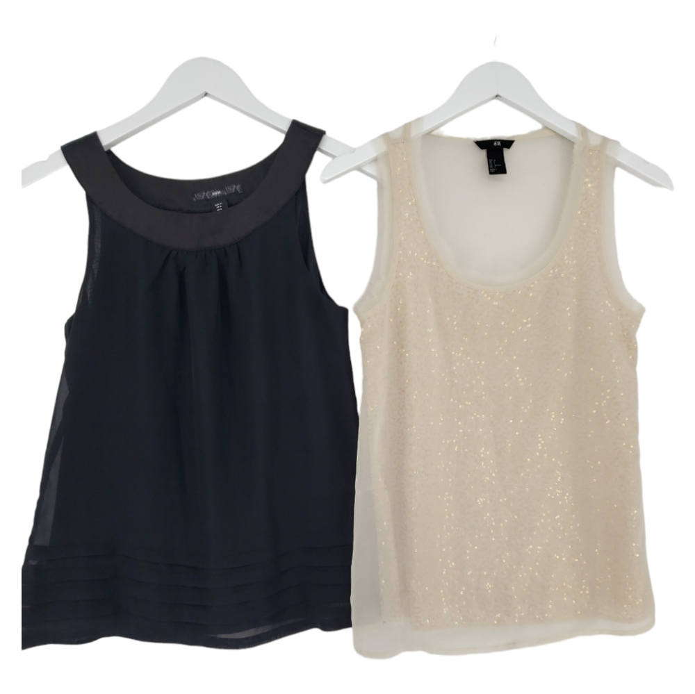 H & M Tank Bundle Size 4 in Black and Cream Gold Sequins Layering Shells